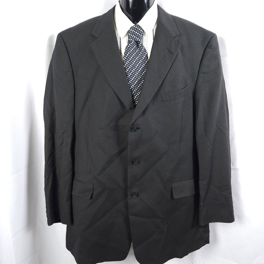 Hart Schaffner Marx Men's‎ 46L Black Pinstripe Wool Sport Coat